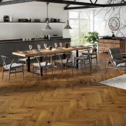 Liberty Floors Bourbon Oak - Manor Herringbone Parquet 14mm Engineered Real Wood Flooring (284293)